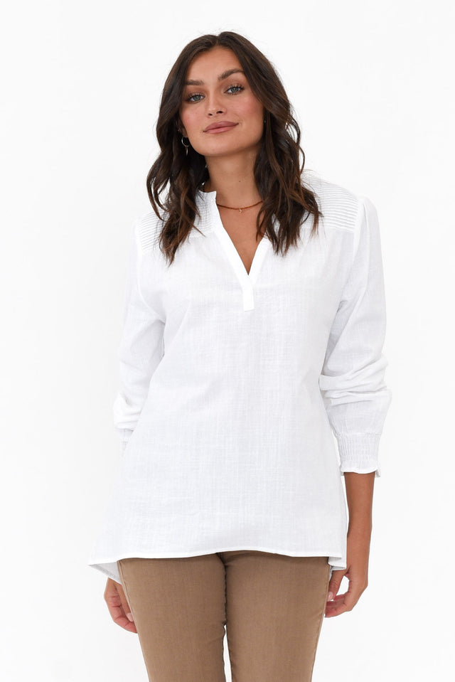 April White Cotton V Neck Top