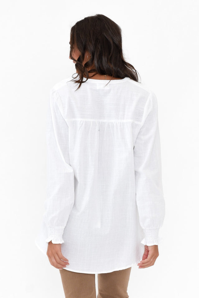 April White Cotton V Neck Top