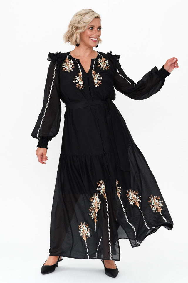 Aquila Black Embroidered Cotton Silk Dress image 2