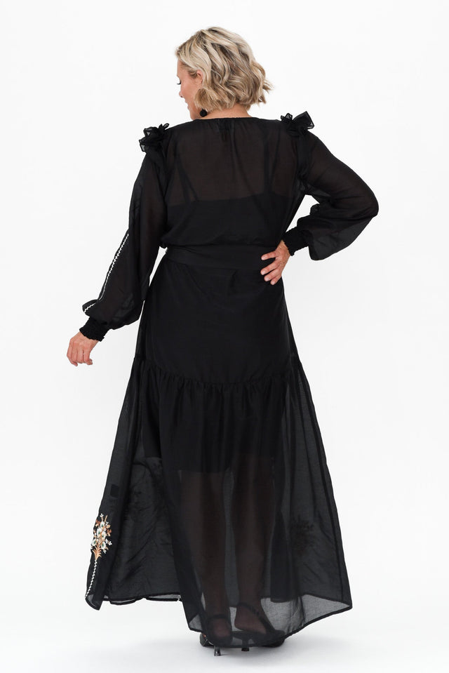 Aquila Black Embroidered Cotton Silk Dress image 4