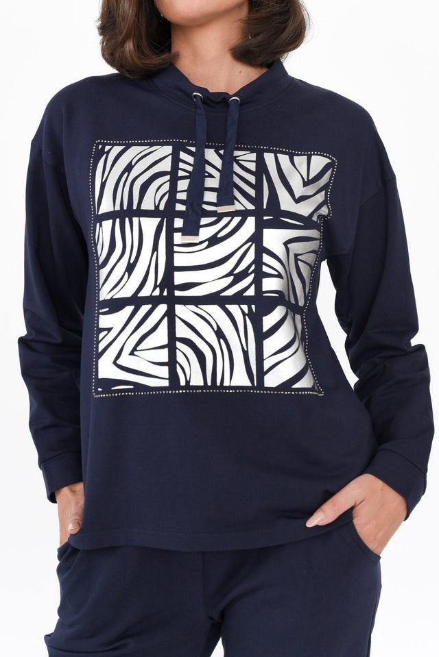 Arzu Navy Foil Zebra Cotton Blend Sweater image 5