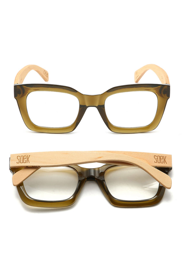 Aurelia Khaki Wooden Reading Glasses