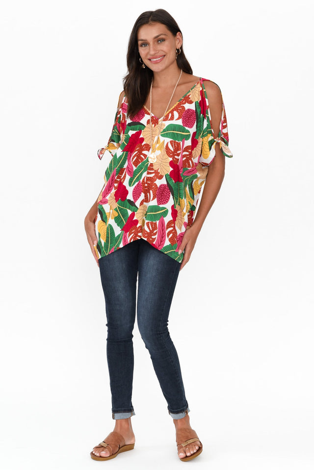 Avalee White Jungle Cold Shoulder Top