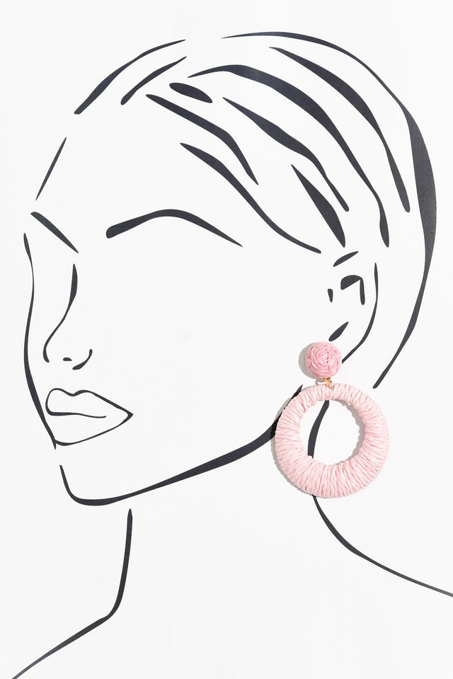 Aveta Pink Rattan Disc Earrings image 2