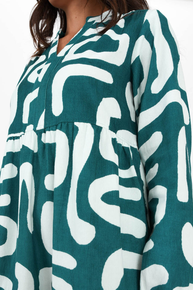 Azari Teal Abstract Cotton Corduroy Dress image 5