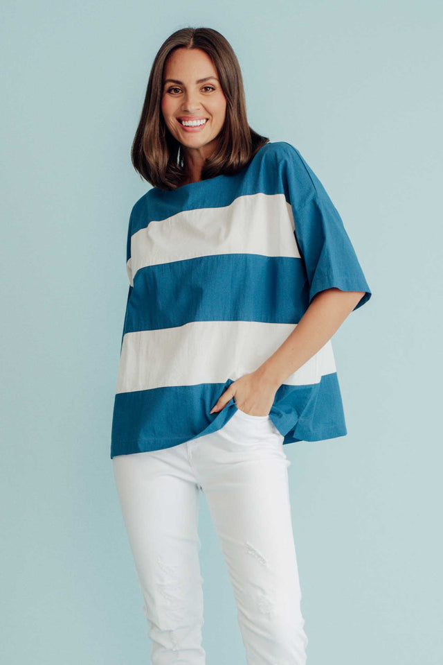 Balos Blue Stripe Cotton Poplin Top image 1