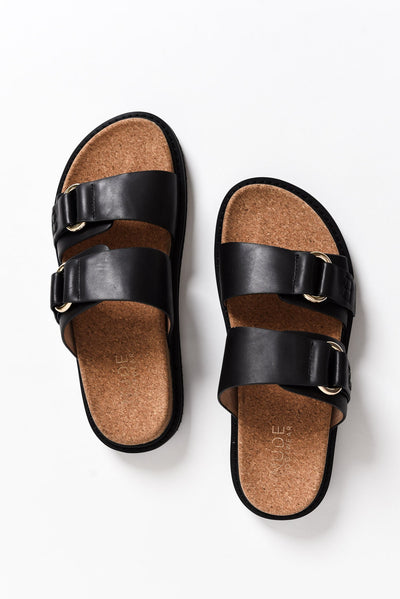 Bambi Black Leather Slide