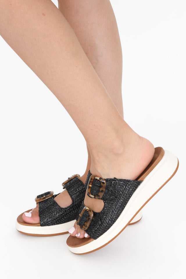 Beacon Black Raffia Platform Slide