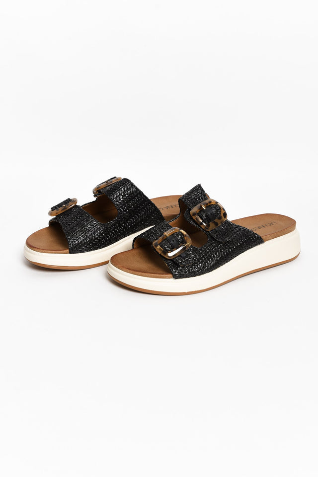 Beacon Black Raffia Platform Slide image 1