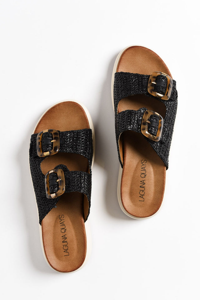 Beacon Black Raffia Platform Slide image 7