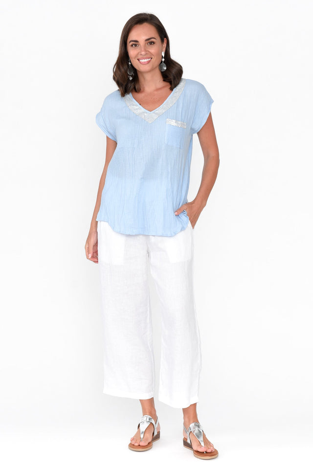 Belle Blue Sequin Cotton Top