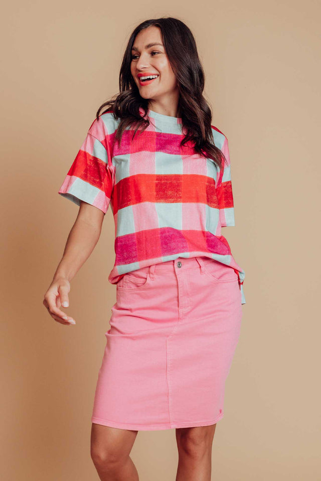 Belle Pink Stretch Denim Skirt