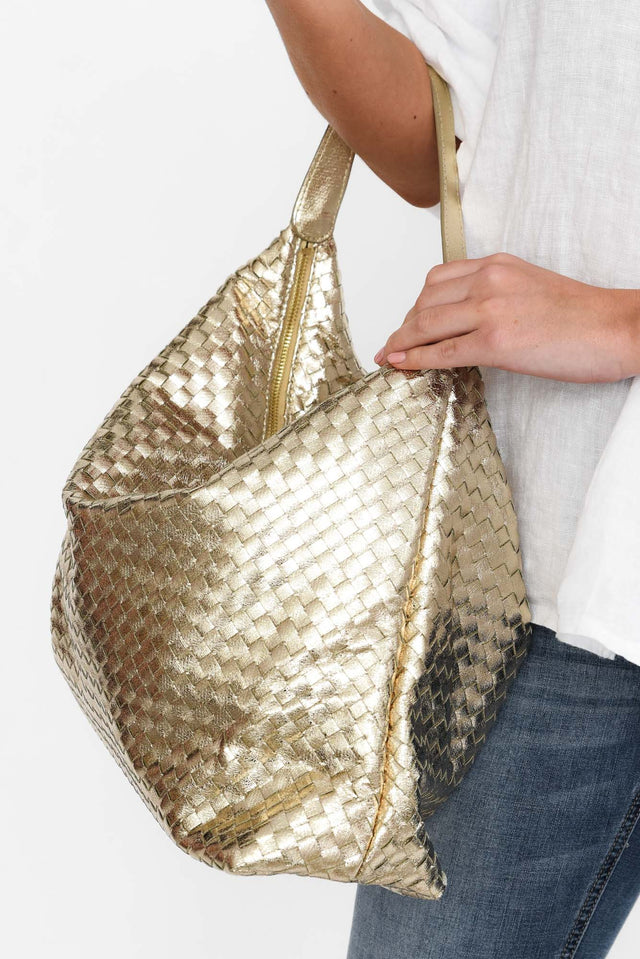 Benita Gold Weave Slouch Handbag