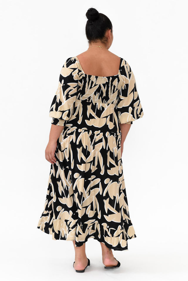 Beverly Black Abstract Shirred Tier Dress image 9