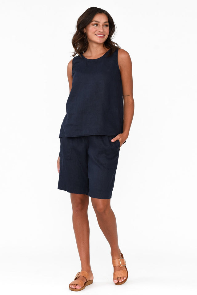 Bianca Navy Linen Button Back Tank image 5