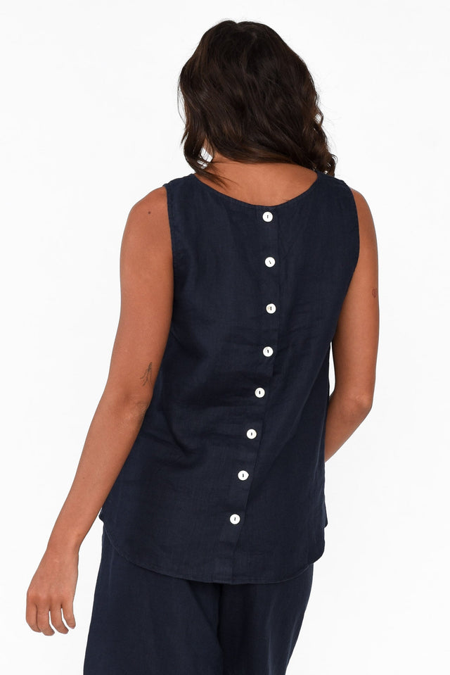 Bianca Navy Linen Button Back Tank image 4