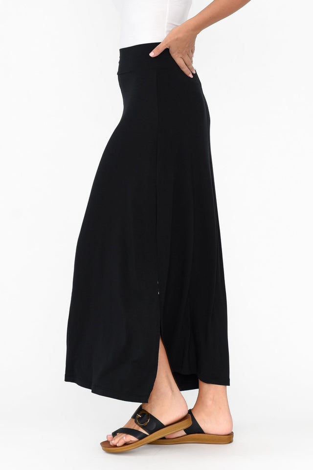 Black Micro Modal Long Panel Skirt image 4