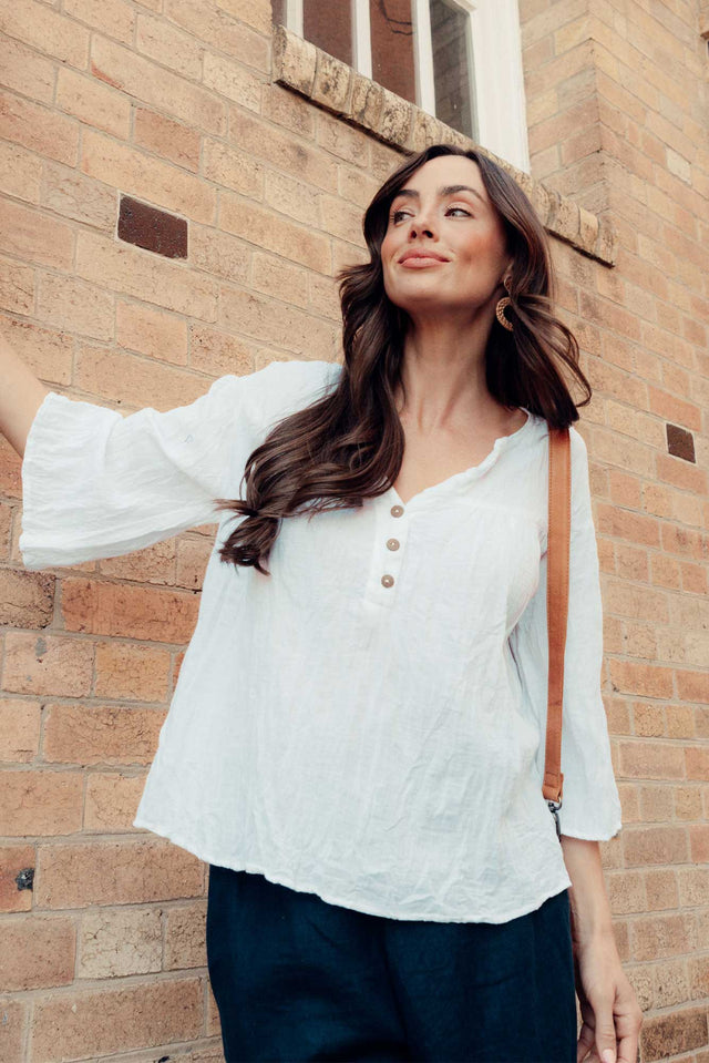 Blaise White Cotton Button Top