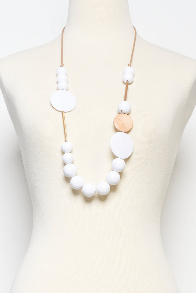 Bondi White Circle Wood Necklace