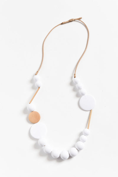 Bondi White Circle Wood Necklace