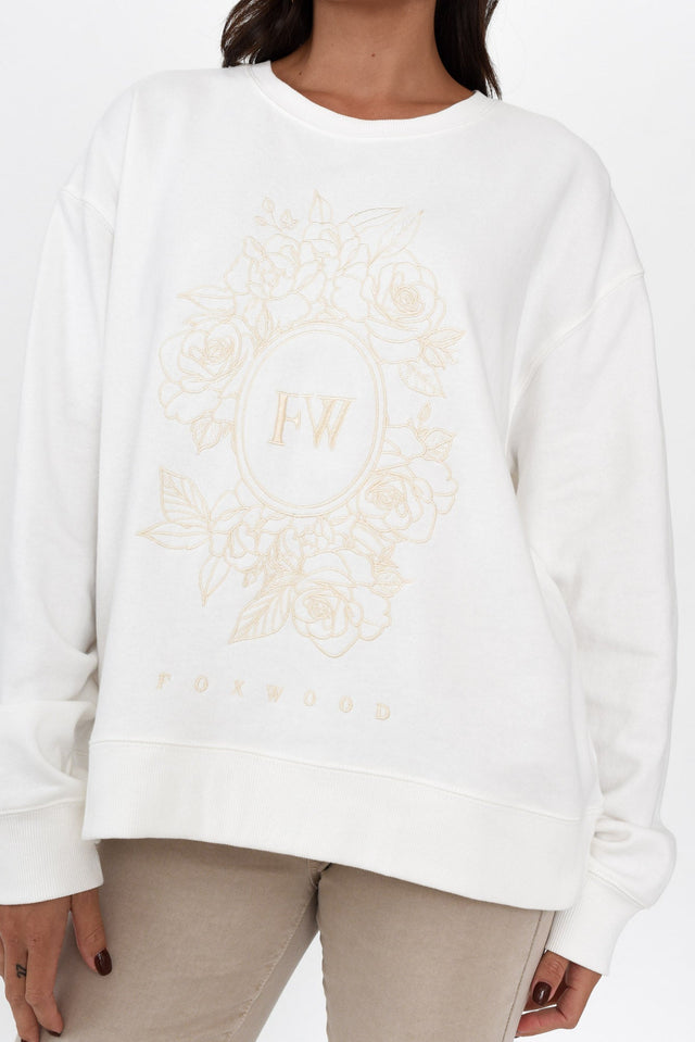 Border White Rose Crewneck Sweater