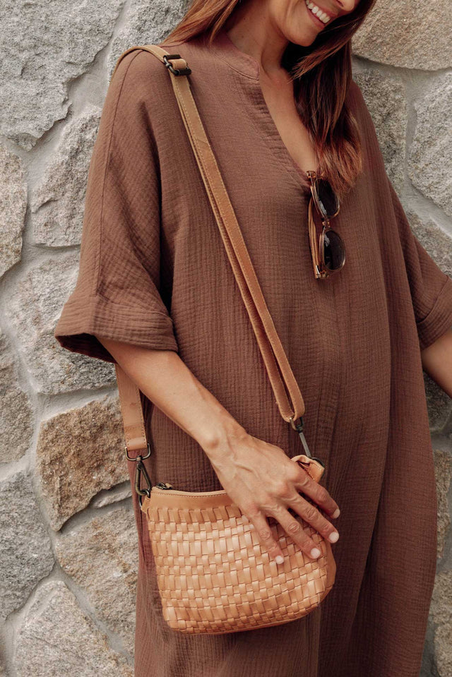 Bray Tan Woven Crossbody Bag image 1