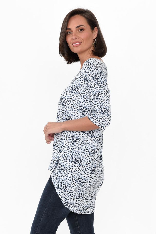 Brielle Snow Leopard Bamboo V Neck Top
