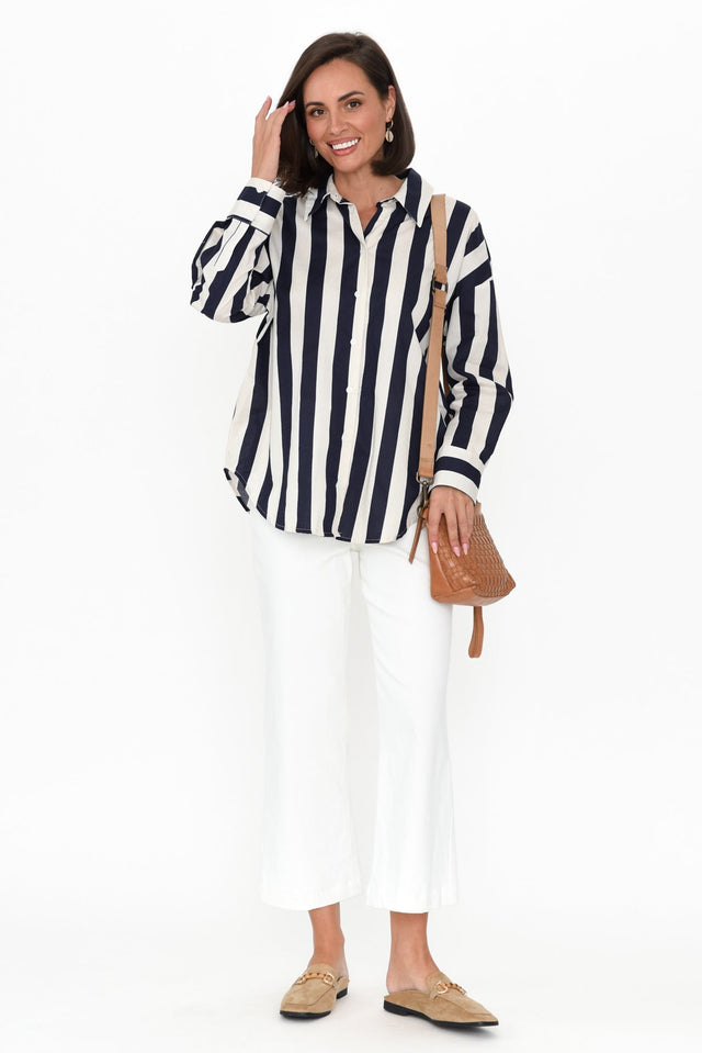 Brigid Navy Stripe Cotton Shirt