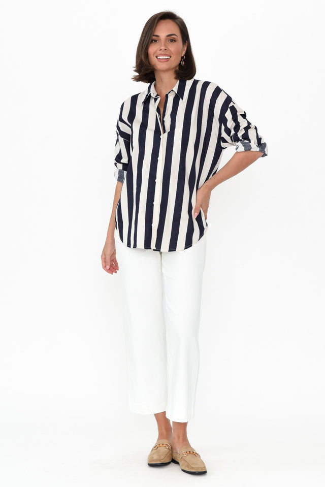 Brigid Navy Stripe Cotton Shirt image 7