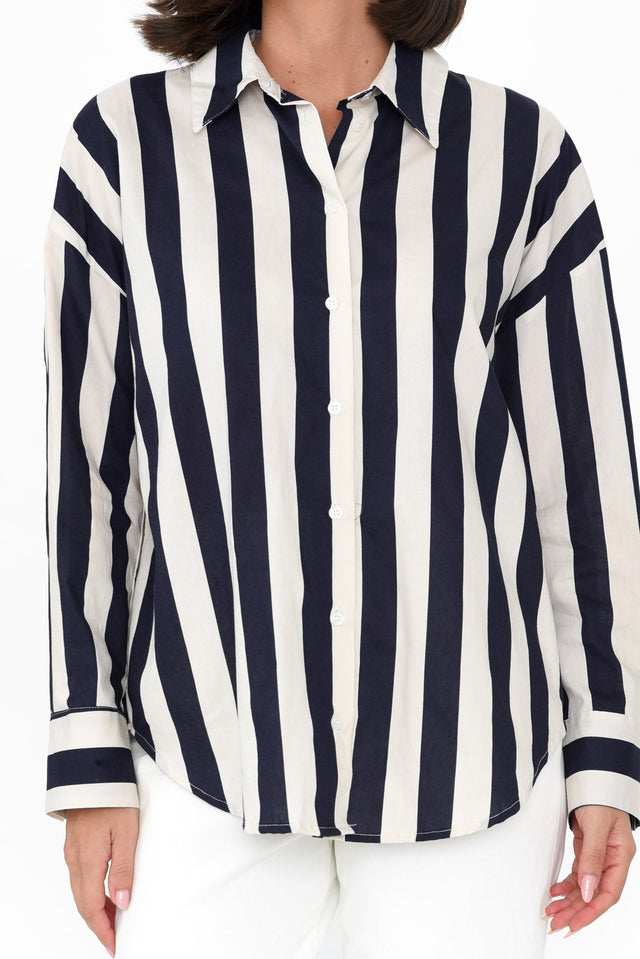 Brigid Navy Stripe Cotton Shirt image 6