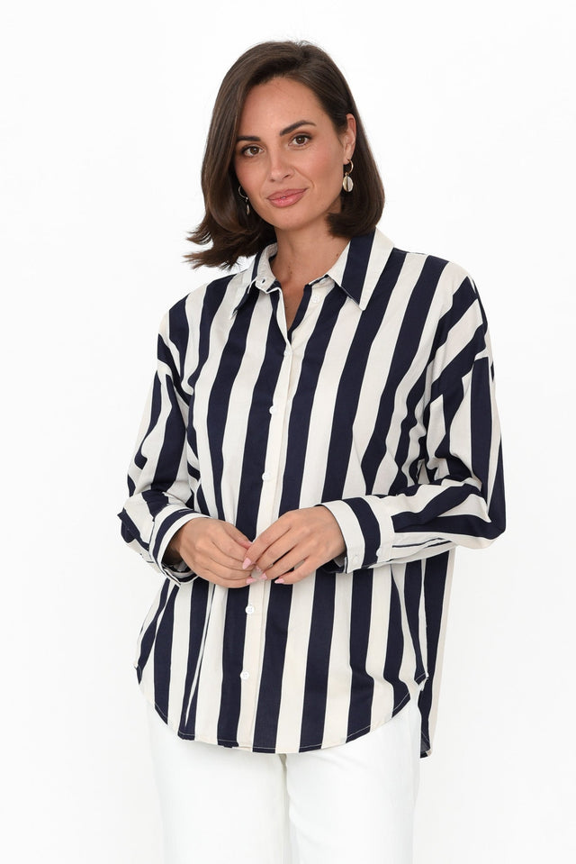 Brigid Navy Stripe Cotton Shirt image 1