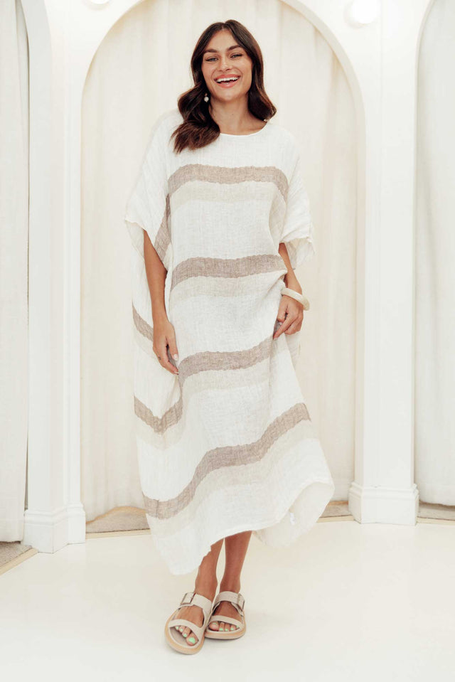 Brinley Beige Stripe Linen Dress