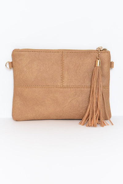 Brynn Camel Tassel Crossbody Bag