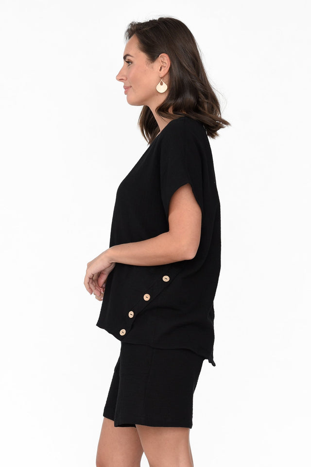 Byron Black Cotton Button Top