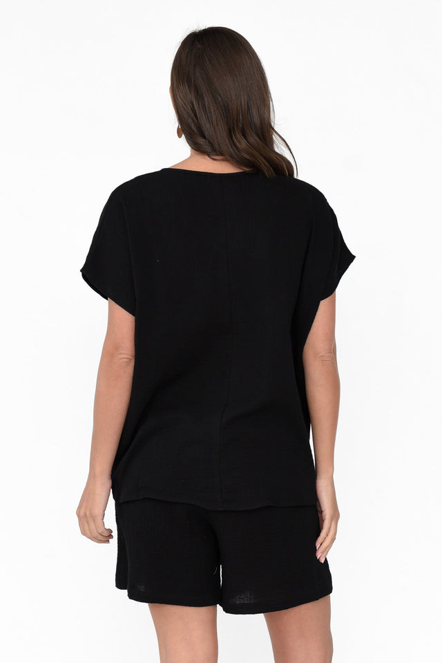 Byron Black Cotton Button Top