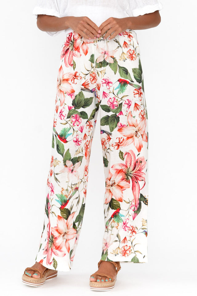 Caelia Pink Floral Linen Cotton Pants image 1