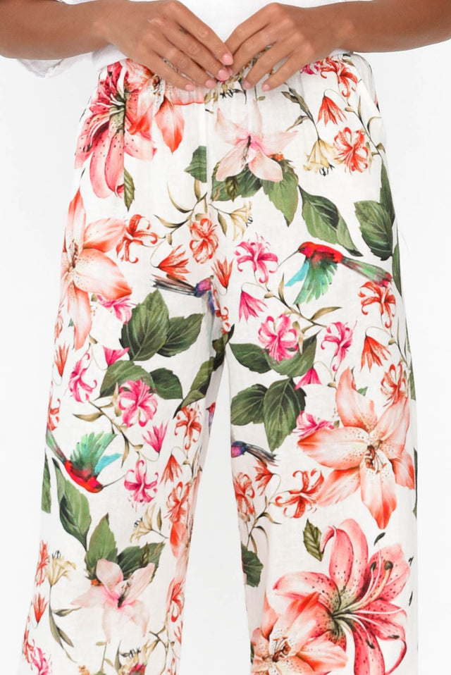 Caelia Pink Floral Linen Cotton Pants