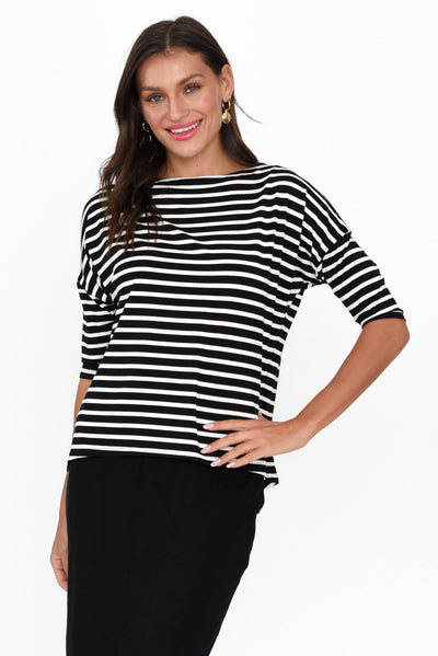 Camila Black Stripe Bamboo Top neckline_Round   alt text|model:Brontie