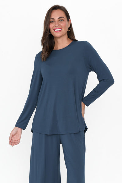 Carla Deep Blue Micro Modal Top neckline_Round  alt text|model:MJ;wearing:/US 4