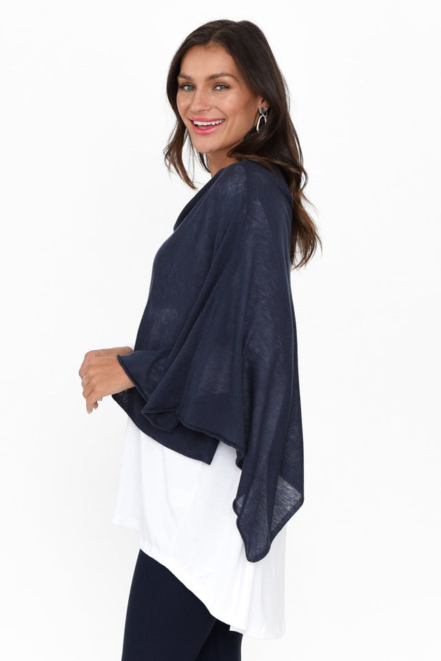 Carrie Navy Cashmere Bamboo Poncho image 3