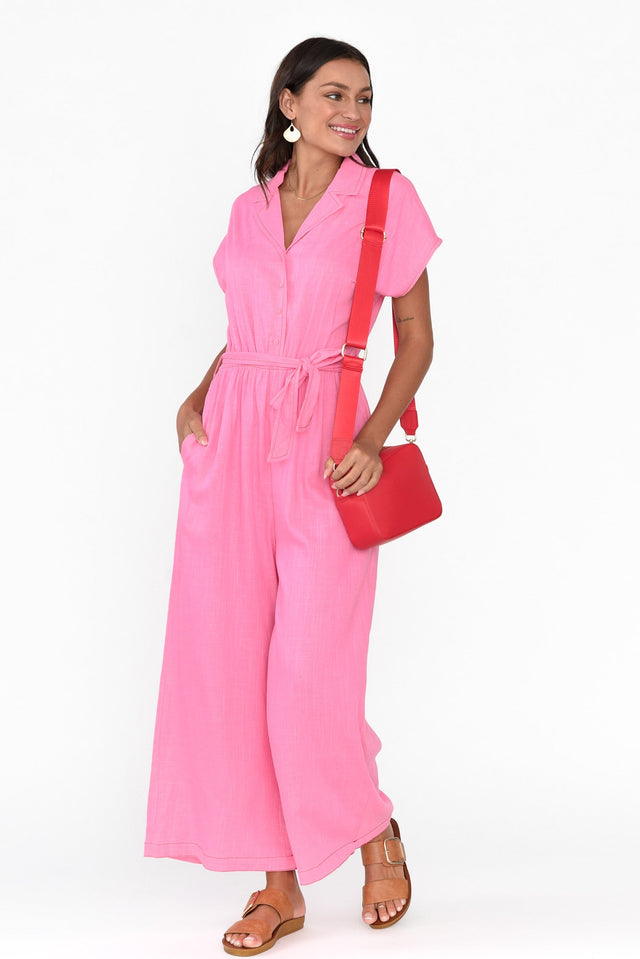 Cason Pink Contrast Linen Blend Jumpsuit banner image