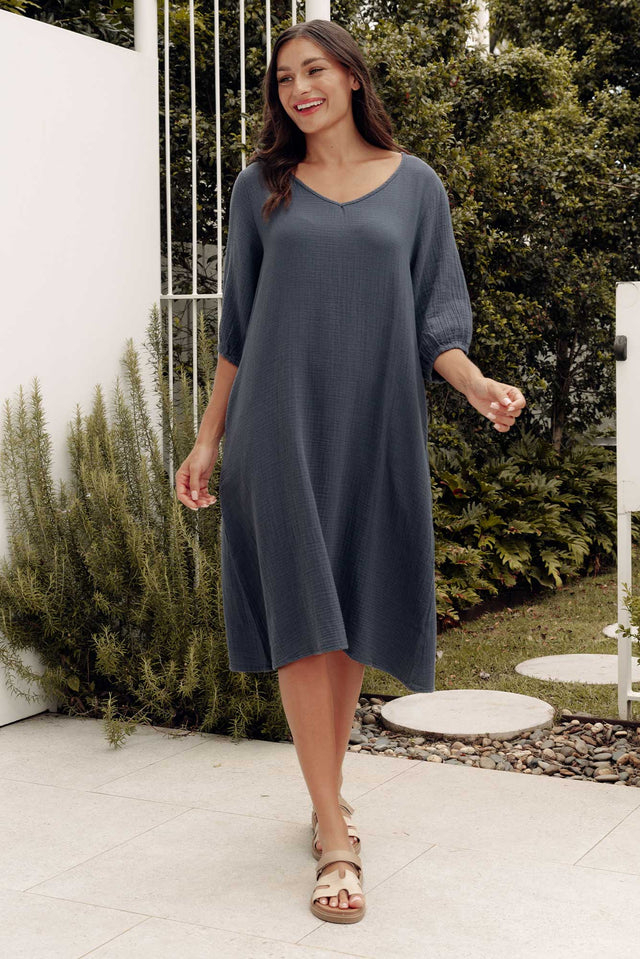 Caylen Navy Cotton Gauze Dress