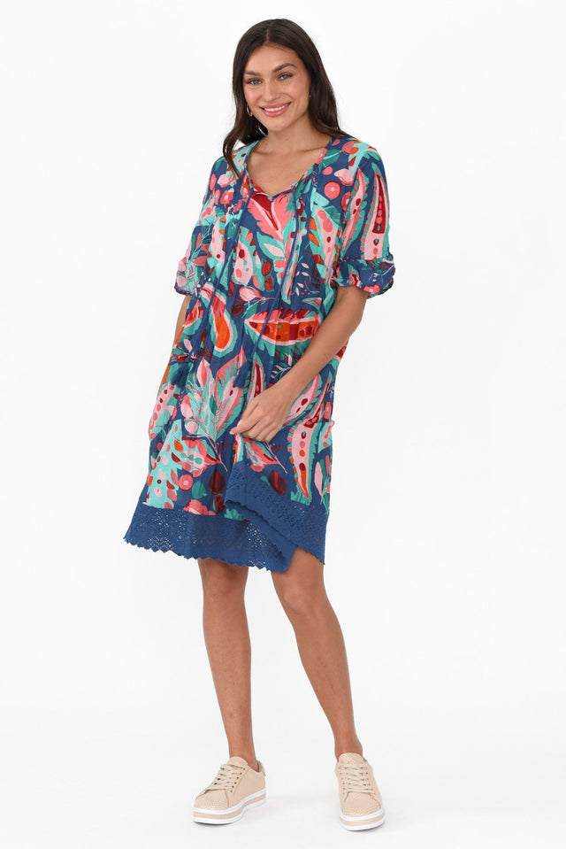 Cayman Teal Garden Cotton Tunic Dress