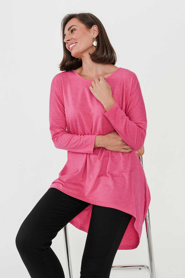 Celeste Pink Marle Tunic Top neckline_High print_Plain sleevetype_Straight length_Long hem_Hi Lo sleeve_Long TOPS  