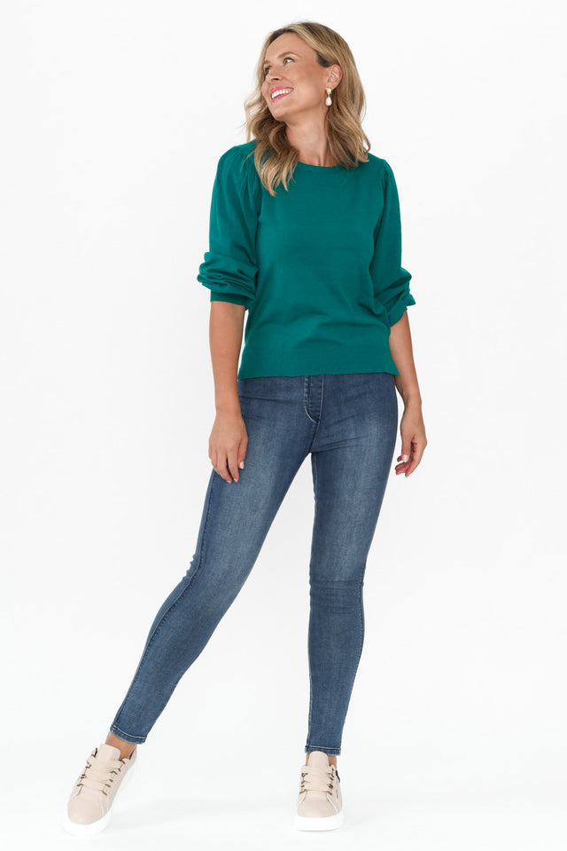 Charlotte Teal Cuffed Knit Sweater