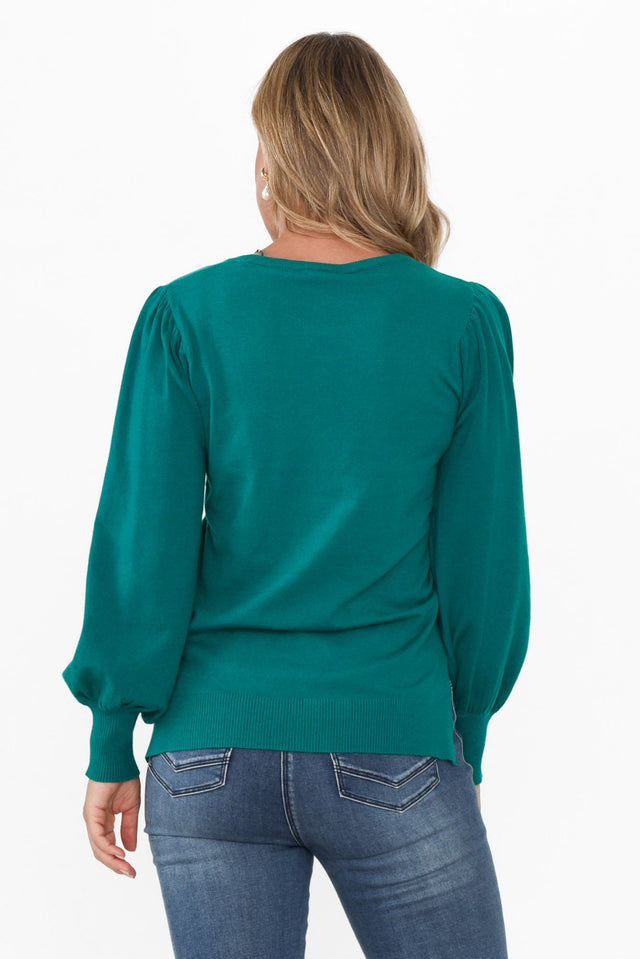 Charlotte Teal Cuffed Knit Sweater