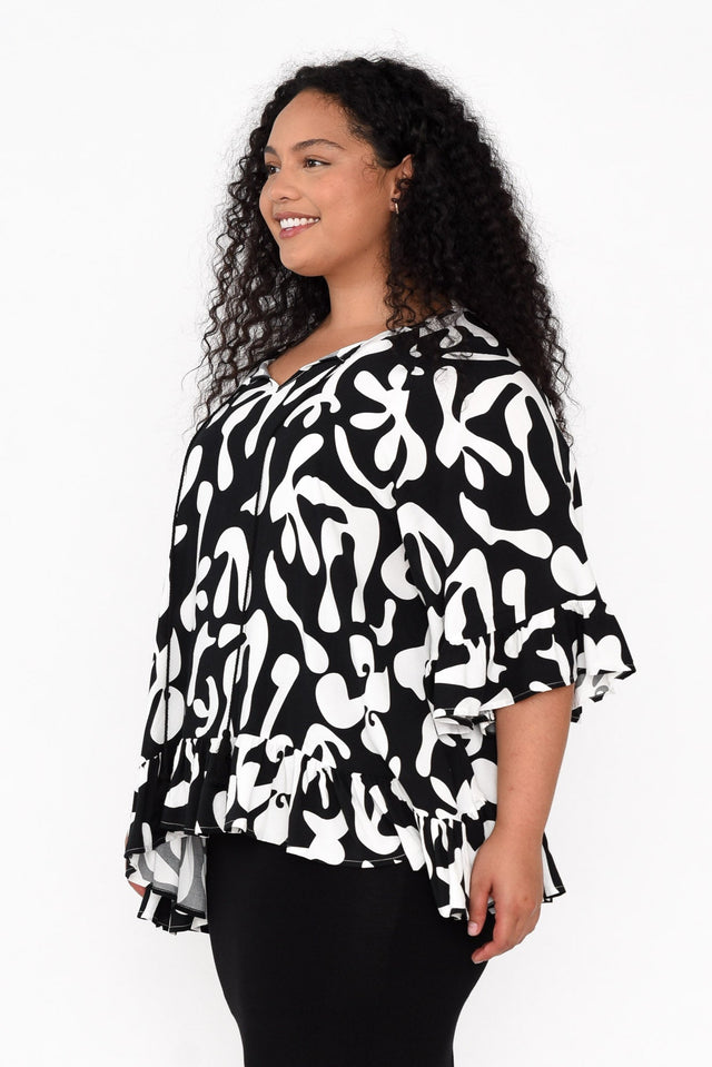 Chase Black Abstract Tassel Ruffle Top