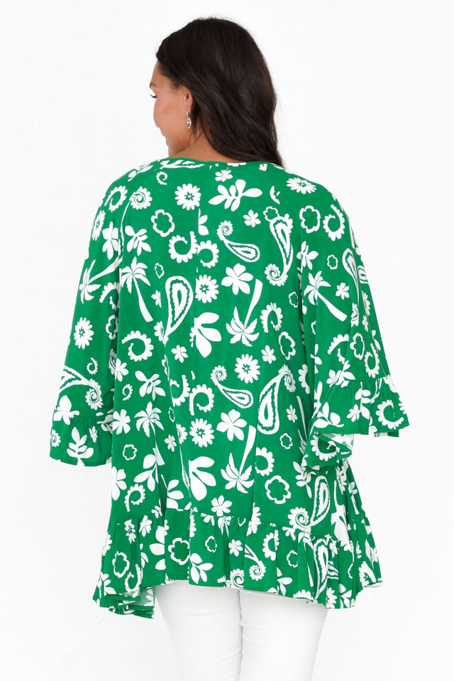 Chase Green Garden Tassel Ruffle Top image 3