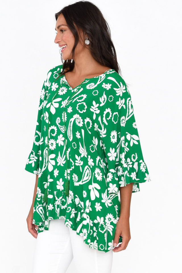 Chase Green Garden Tassel Ruffle Top image 5