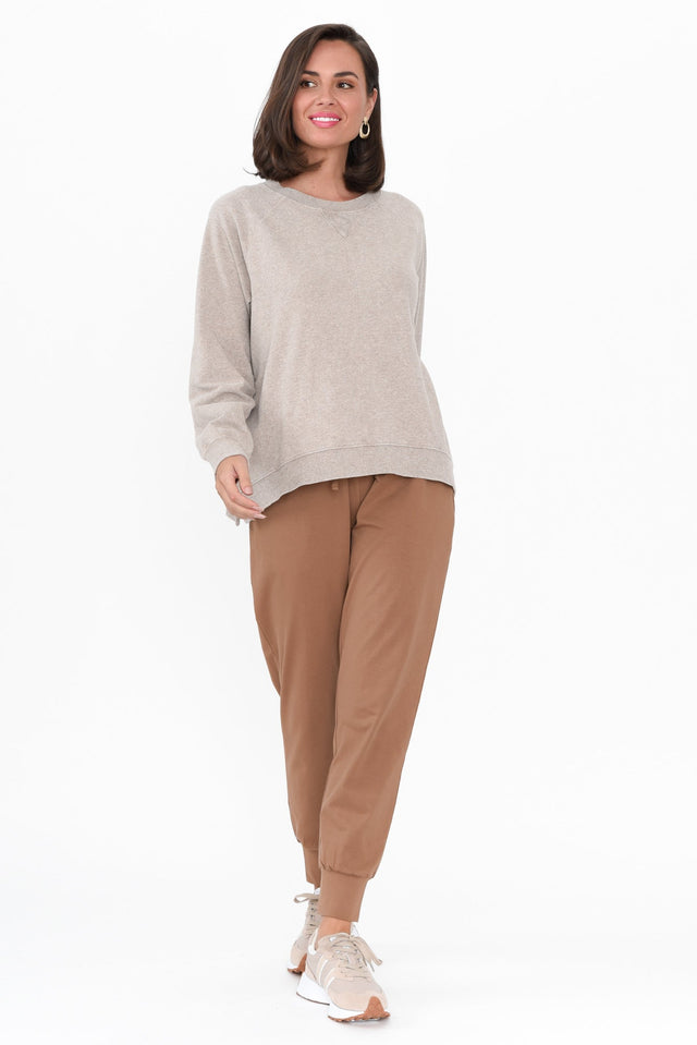 Chessie Beige Cotton Long Sleeve Top